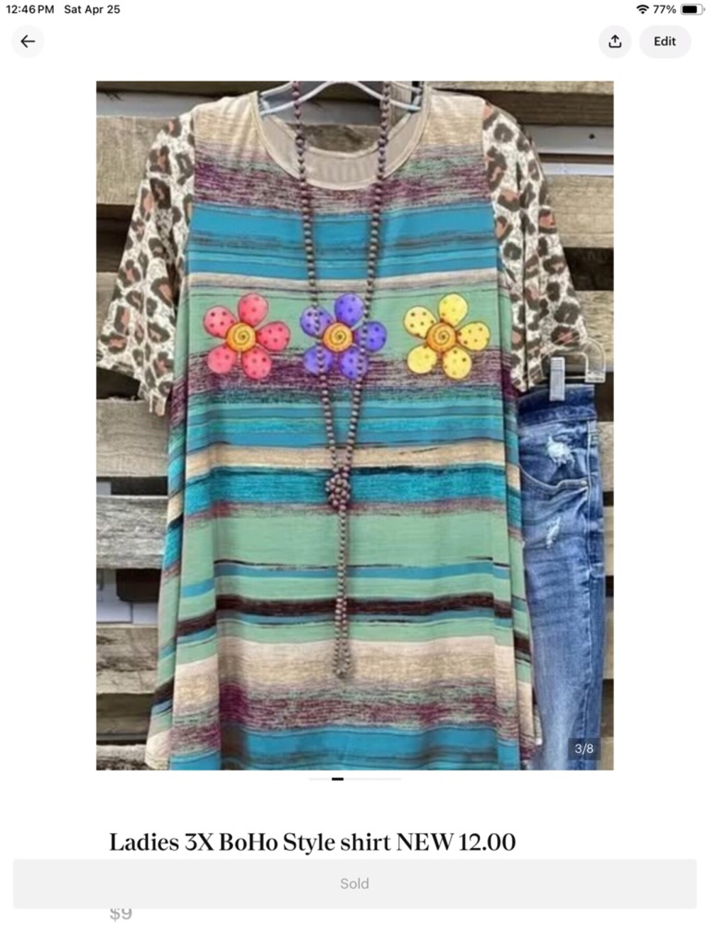 Boho Floral Stripe Women’s Tunic Top - Teal Multi